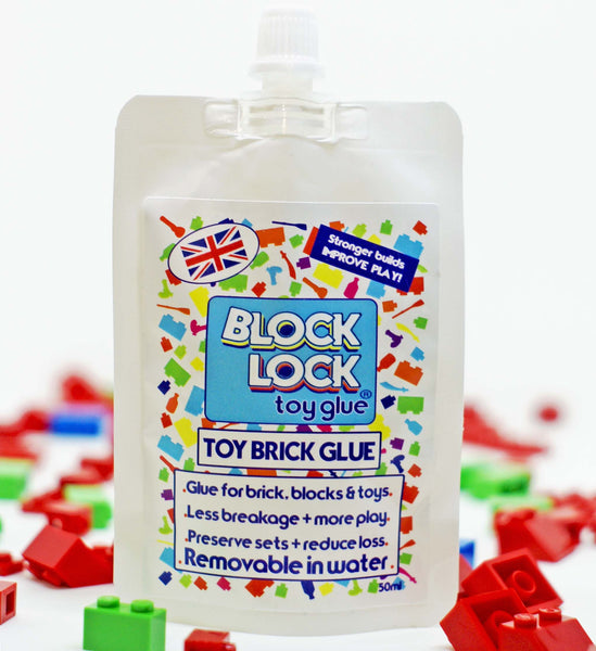 BLOCK LOCK Toy Glue SPOUT POUCH 50ml - for Toy BRICKS + BLOCKS + LEGO