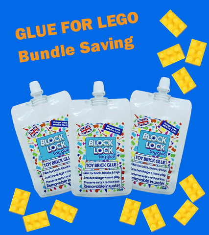 GLUE bundle 3 x 50ml pouch for TOY BRICKS  such as LEGO, Megabloks, Nanoblocks, Oxford and more