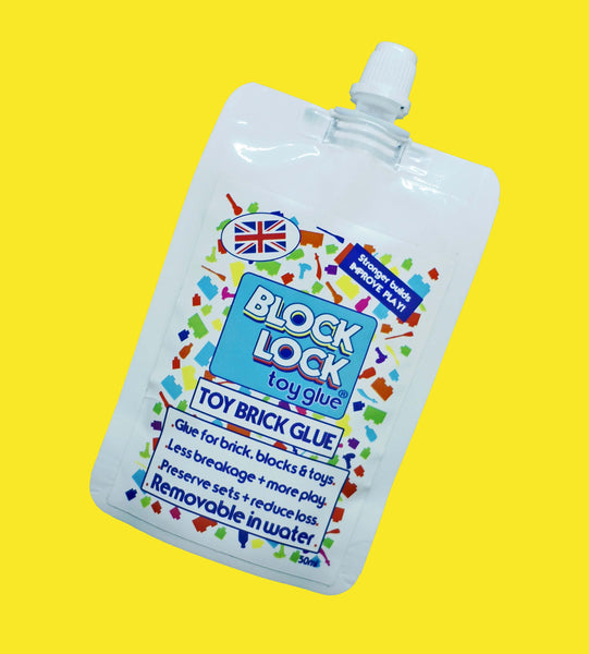 BLOCK LOCK Toy Glue SPOUT POUCH 50ml - for Toy BRICKS + BLOCKS + LEGO