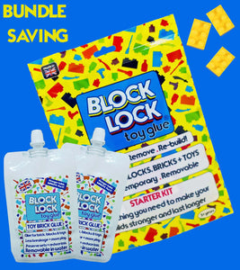 Pacchetto COLLA 2 x Pouch + 1 x Kit. Per TOY BRICKS come LEGO, Megabloks, Nanoblocks, Oxford e altri